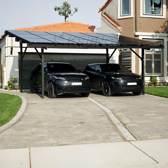 Photovoltaic carport system providing solar panel support and vehicle shelter protection